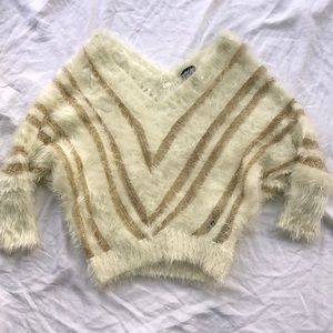 Cream & Gold BEBE V-Neck Fuzzy Top